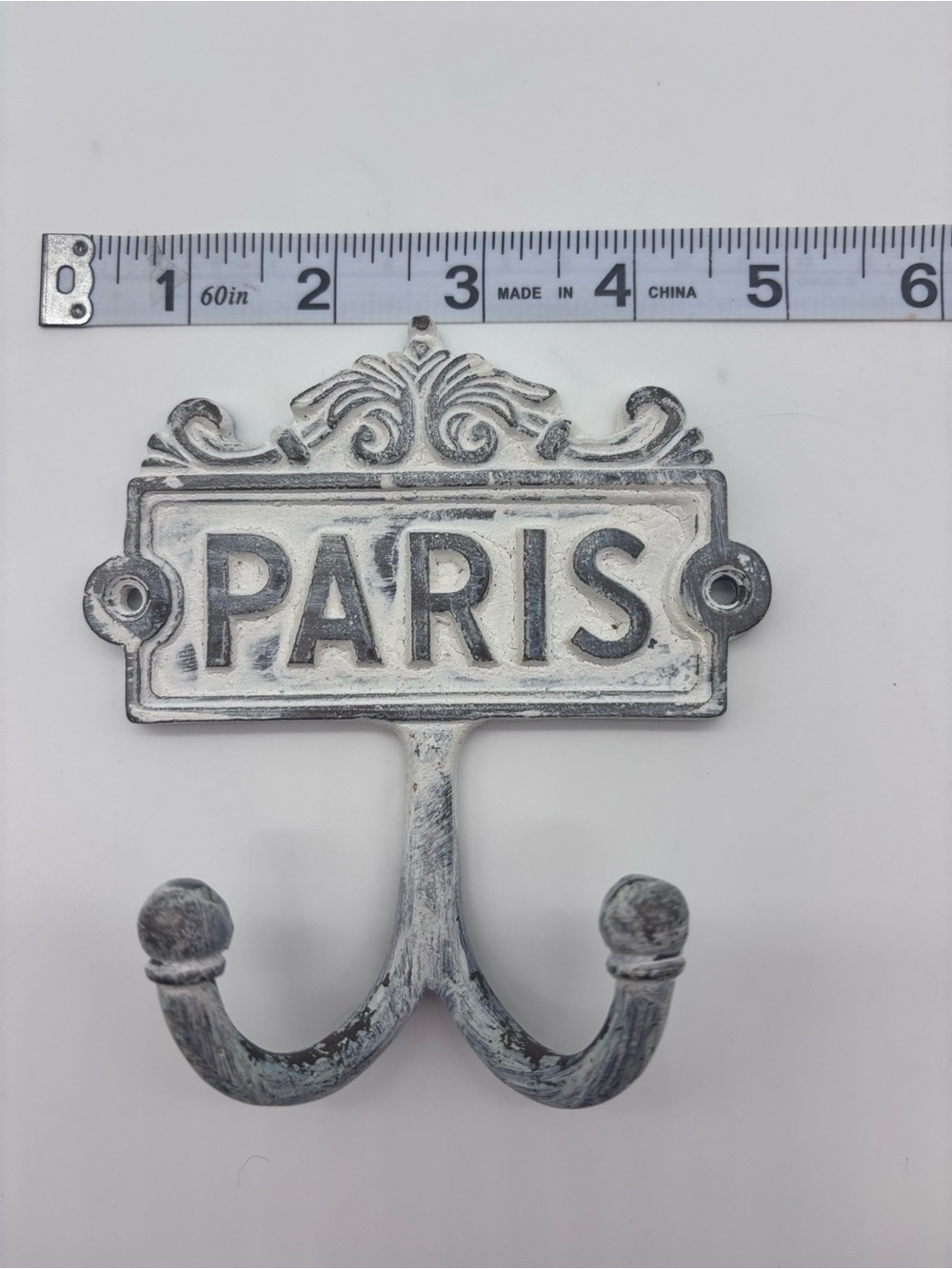 Paris Double Hook Wall Decor - Whitewash Finish - Picture 4 of 5